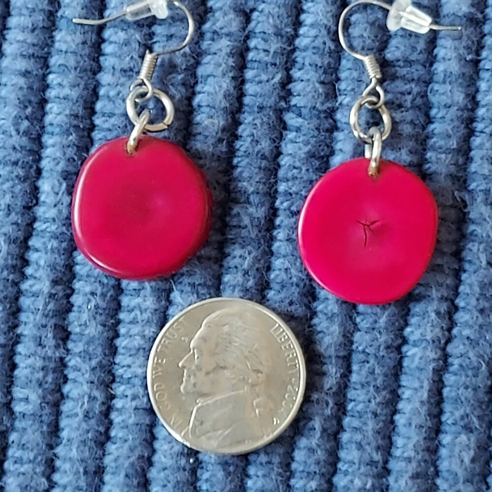 Magenta Tagua Nut Dangle Earrings